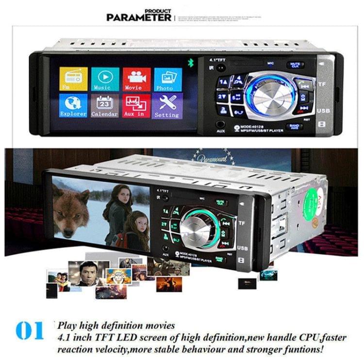4012B HD 1 Din 4.1 inch Car Bluetooth Radio Receiver MP5 Player, Support FM & TF Card, with Steering Wheel Remote Control