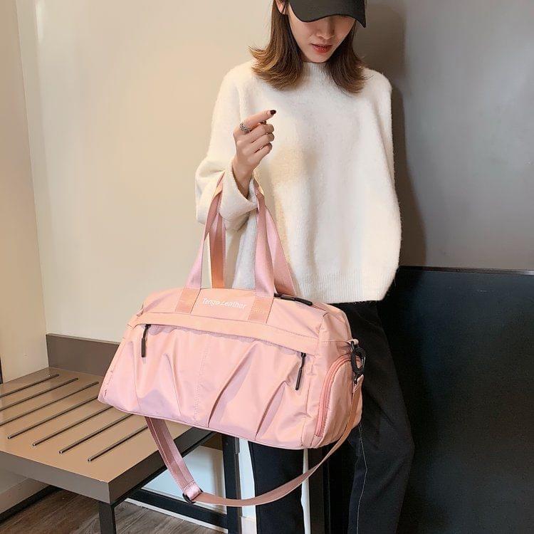 Soft Nylon Cloth Shoulder Travel Bag Sports Gym Handbag (Pink)