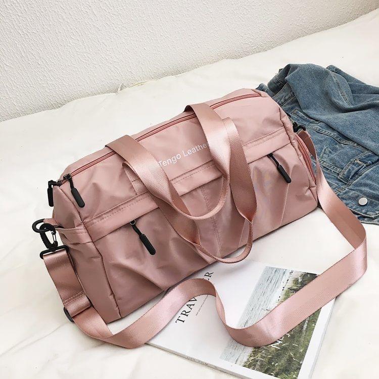 Soft Nylon Cloth Shoulder Travel Bag Sports Gym Handbag (Pink)