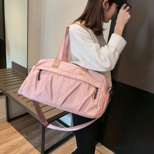 Soft Nylon Cloth Shoulder Travel Bag Sports Gym Handbag (Pink)
