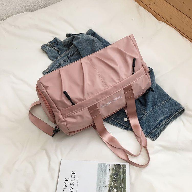 Soft Nylon Cloth Shoulder Travel Bag Sports Gym Handbag (Pink)