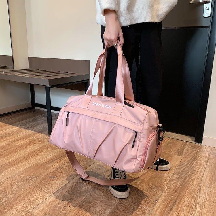 Soft Nylon Cloth Shoulder Travel Bag Sports Gym Handbag (Pink)