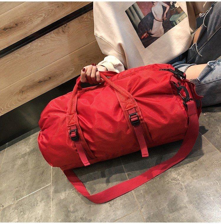 Foldable Nylon Shoulder Travel Bag Leisure Sport Handbag (Red)