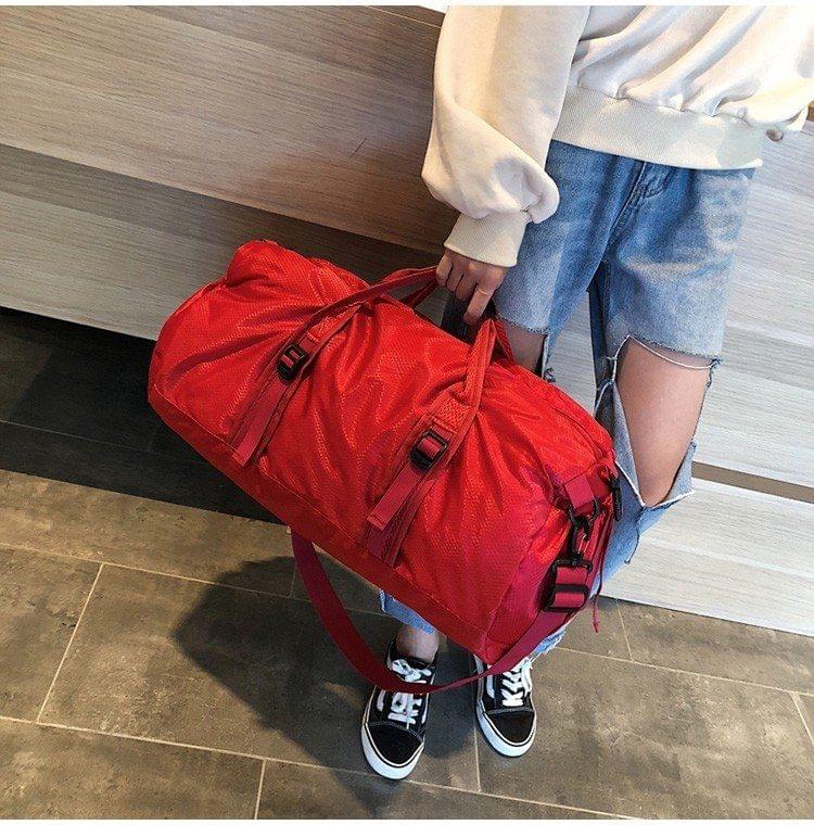 Foldable Nylon Shoulder Travel Bag Leisure Sport Handbag (Red)