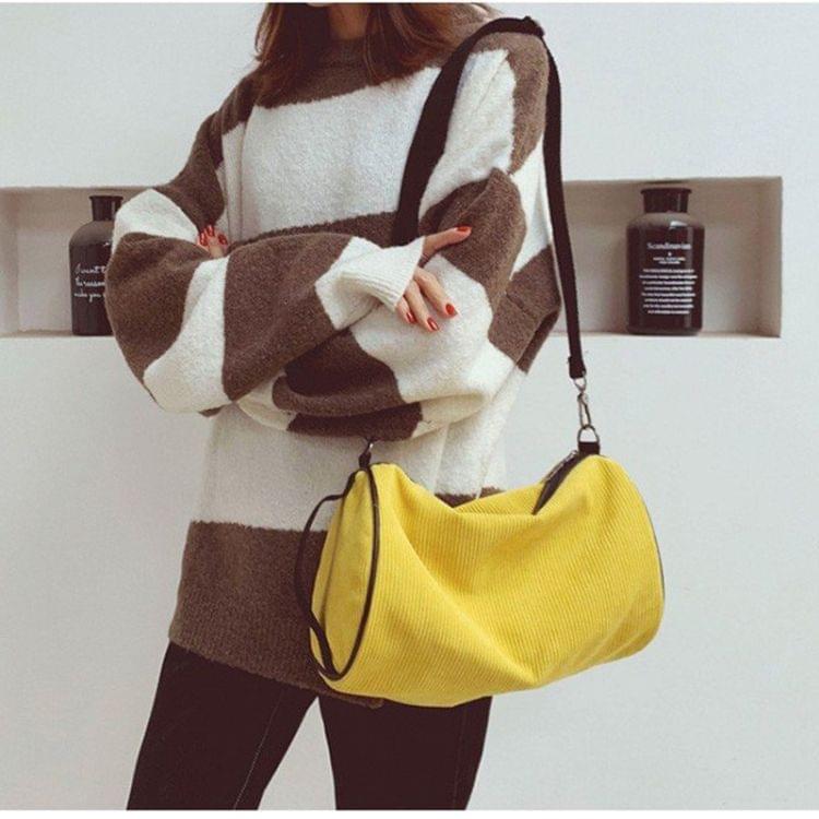 Soft Velvet Shoulder Sports Gym Handbag Travel Bag (Yellow)