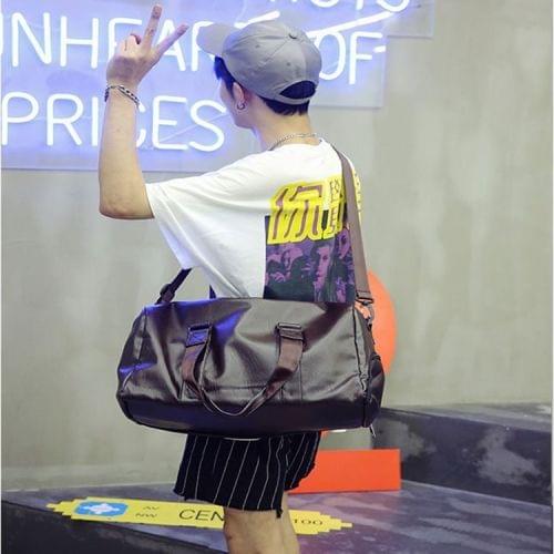 PU Leather Shoulder Travel Bag Sport Leisure Men Handbag with Shoes Socket (Color:Brown Size: + S)