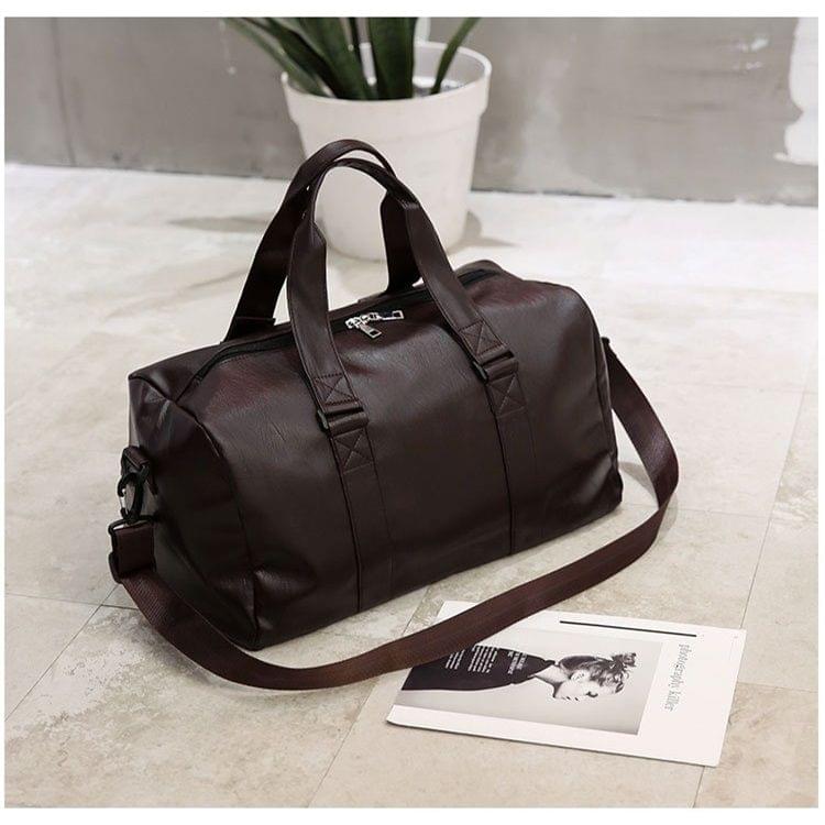 PU Leather Shoulder Travel Bag Sport Leisure Men Handbag with Shoes Socket (Color:Brown Size: + S)