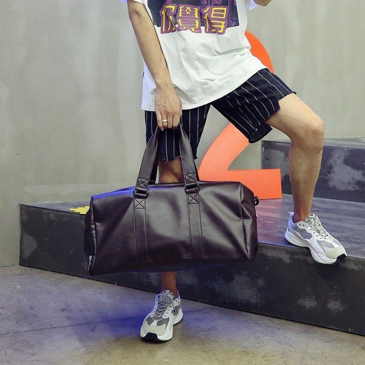 PU Leather Shoulder Travel Bag Sport Leisure Men Handbag with Shoes Socket (Color:Brown Size: + S)