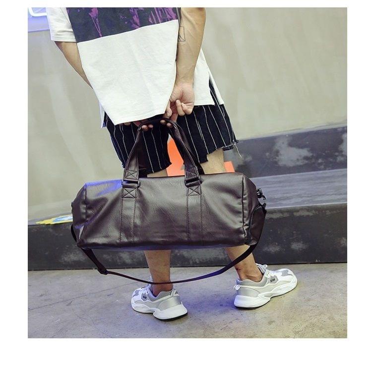 PU Leather Shoulder Travel Bag Sport Leisure Men Handbag with Shoes Socket (Color:Brown Size: + S)