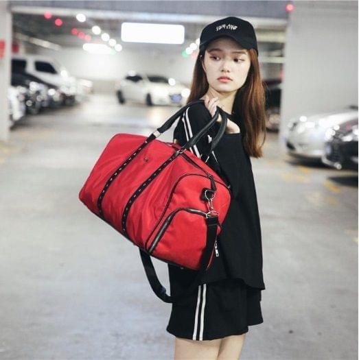 Oxford Textile Cloth Shoulder Bag Sports Gym Travel Handbag (Red)