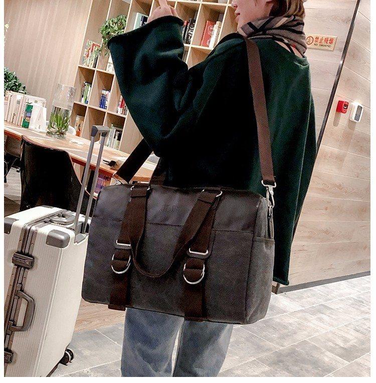 Soft Nylon Cloth Shoulder Bag Sports Gym Travel Handbag (Black)