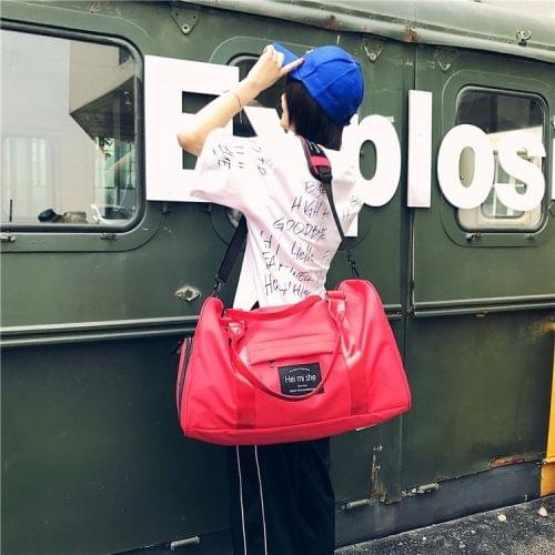Oxford Shoulder Travel Bag Leisure Sport Handbag with Shoes Socket (Red)