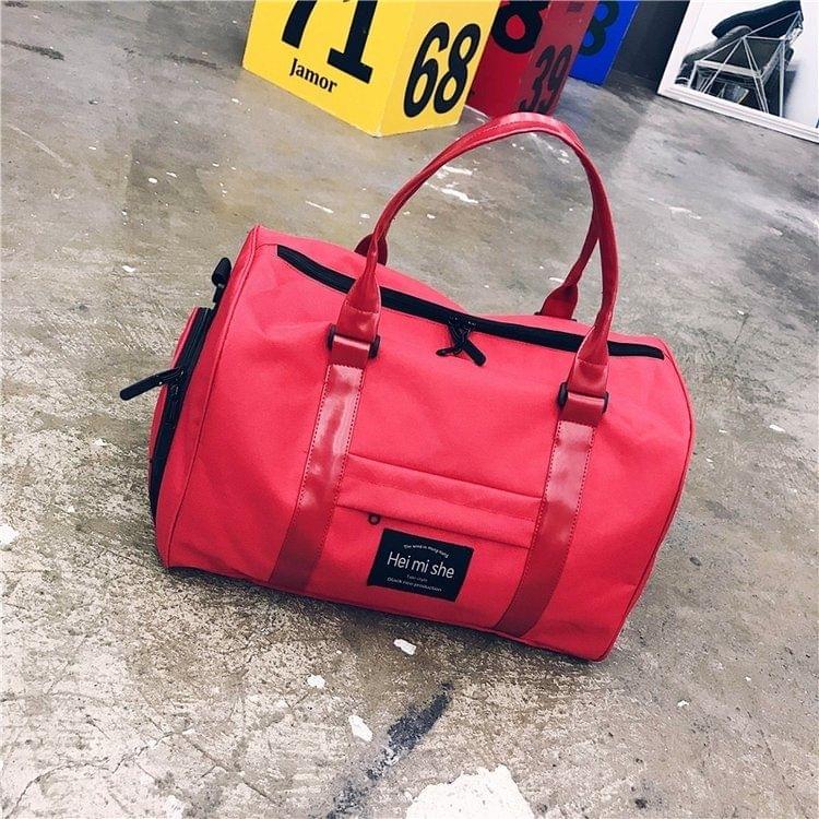 Oxford Shoulder Travel Bag Leisure Sport Handbag with Shoes Socket (Red)