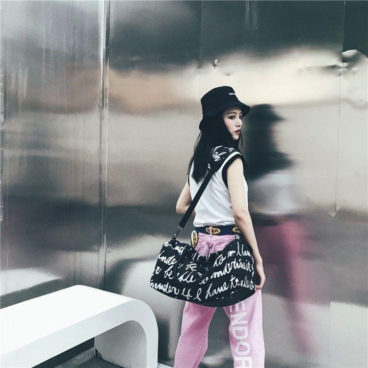 Words Pattern Shoulder Travel Bag Leisure Sport Handbag (S)