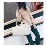 Nylon Shoulder Travel Bag Leisure Sport Handbag with Shoes Socket (Beige)