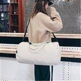 Nylon Shoulder Travel Bag Leisure Sport Handbag with Shoes Socket (Beige)