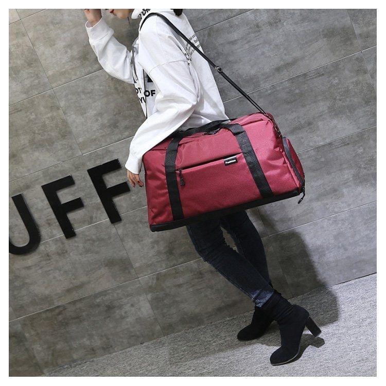 Soft Nylon Cloth Shoulder Travel Bag Sports Gym Handbag (Red)