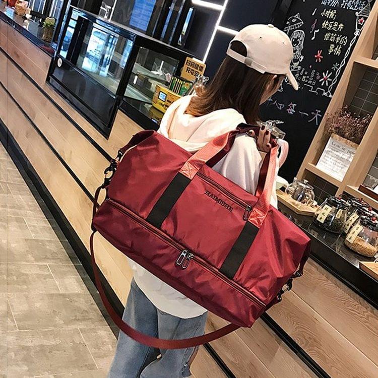 Dry and Wet Separating Shoulder Travel Bag Leisure Sport Handbag with Shoes Socket (Red)