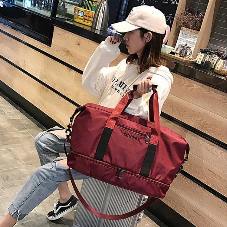 Dry and Wet Separating Shoulder Travel Bag Leisure Sport Handbag with Shoes Socket (Red)