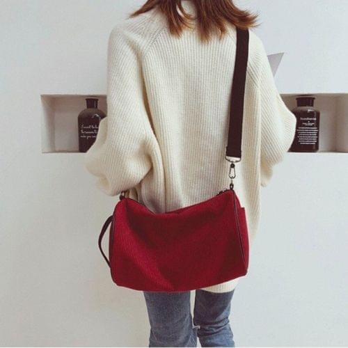 Soft Velvet Shoulder Sports Gym Handbag Travel Bag (Red)