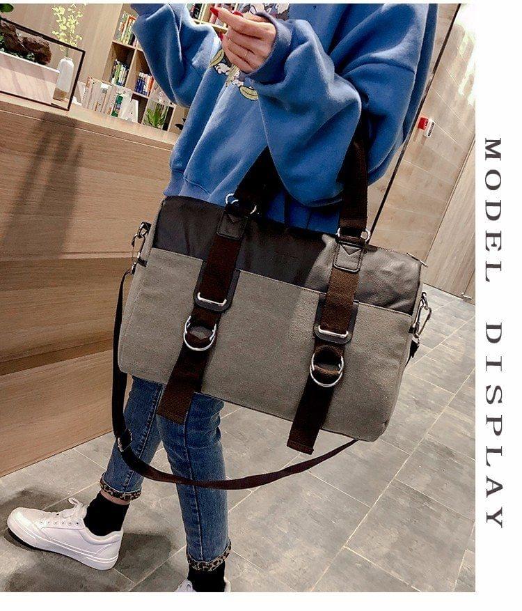 Soft Nylon Cloth Shoulder Bag Sports Gym Travel Handbag (Grey)