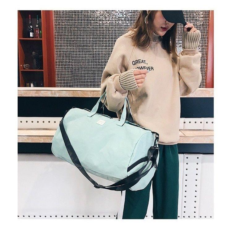 Nylon Shoulder Travel Bag Leisure Sport Handbag with Shoes Socket (Blue)
