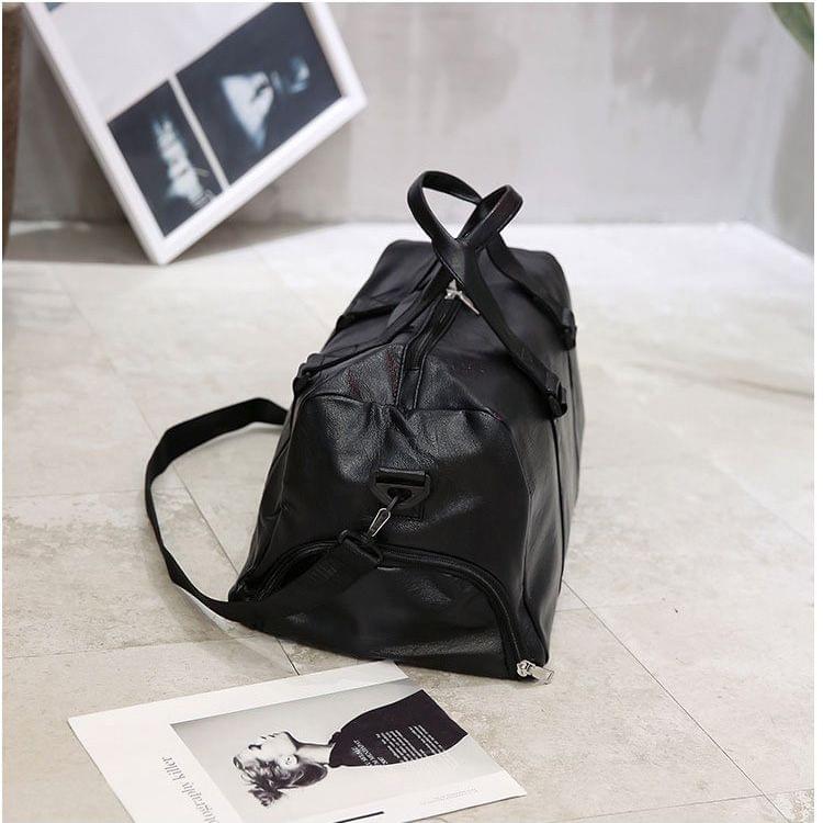 PU Leather Shoulder Travel Bag Sport Leisure Men Handbag with Shoes Socket (Color:Black Size: + S)