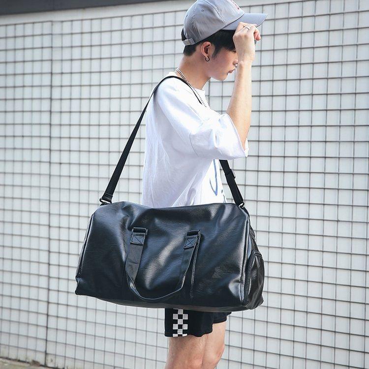 PU Leather Shoulder Travel Bag Sport Leisure Men Handbag with Shoes Socket (Color:Black Size: + S)