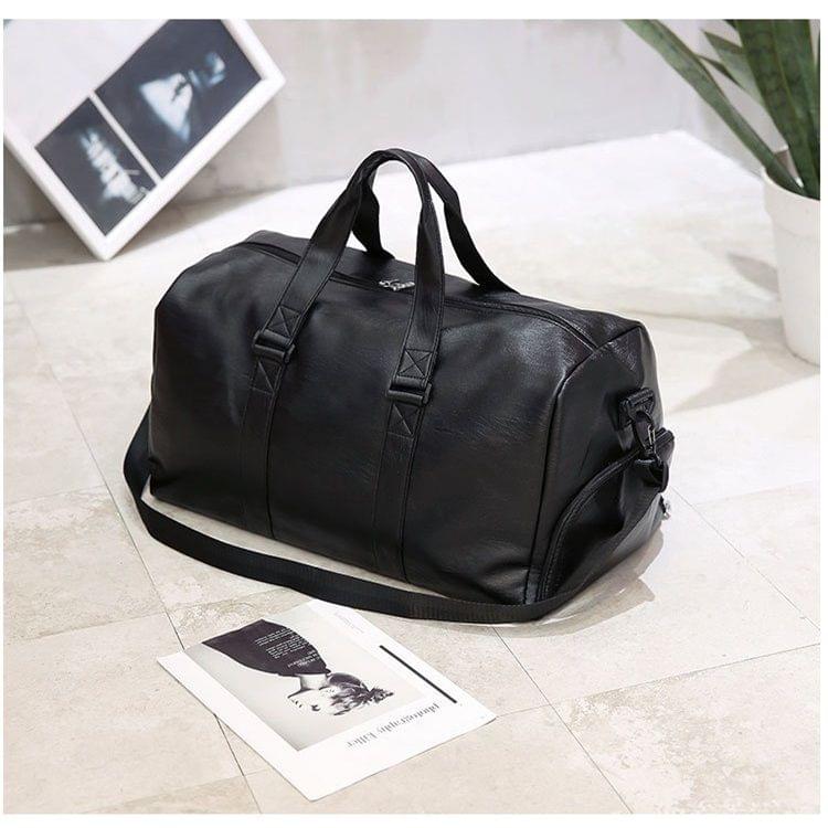 PU Leather Shoulder Travel Bag Sport Leisure Men Handbag with Shoes Socket (Color:Black Size: + S)