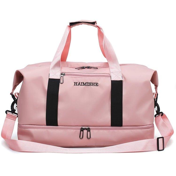 Dry and Wet Separating Shoulder Travel Bag Leisure Sport Handbag with Shoes Socket (Pink)