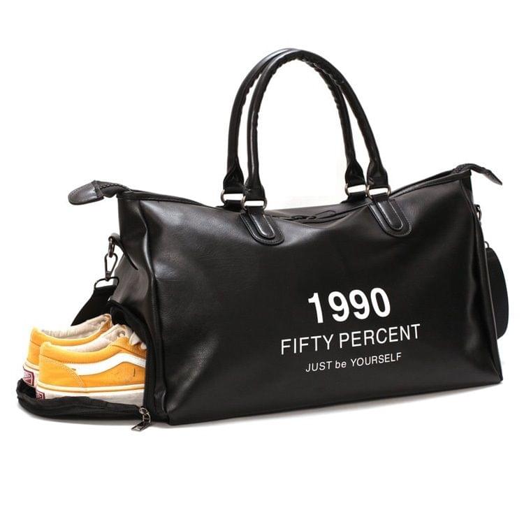 PU Leather Shoulder Travel Bag Leisure Sport Handbag with Shoes Socket (Color:Black Size: + S)