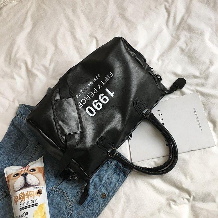 PU Leather Shoulder Travel Bag Leisure Sport Handbag with Shoes Socket (Color:Black Size: + S)