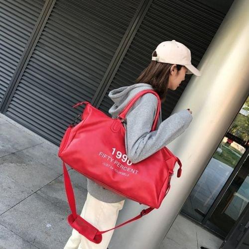 PU Leather Shoulder Travel Bag Leisure Sport Handbag with Shoes Socket (Color:Red Size: + L)