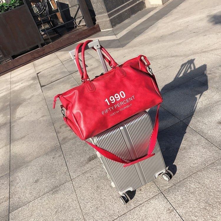 PU Leather Shoulder Travel Bag Leisure Sport Handbag with Shoes Socket (Color:Red Size: + L)