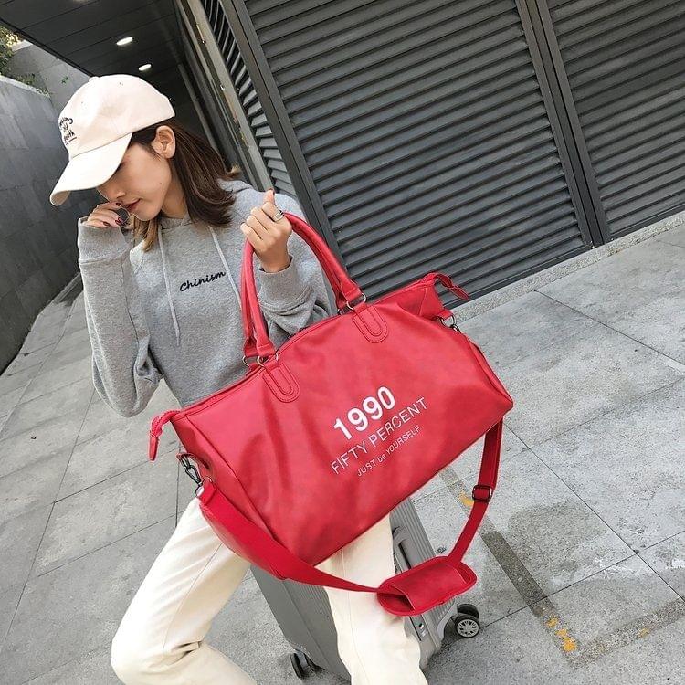 PU Leather Shoulder Travel Bag Leisure Sport Handbag with Shoes Socket (Color:Red Size: + L)