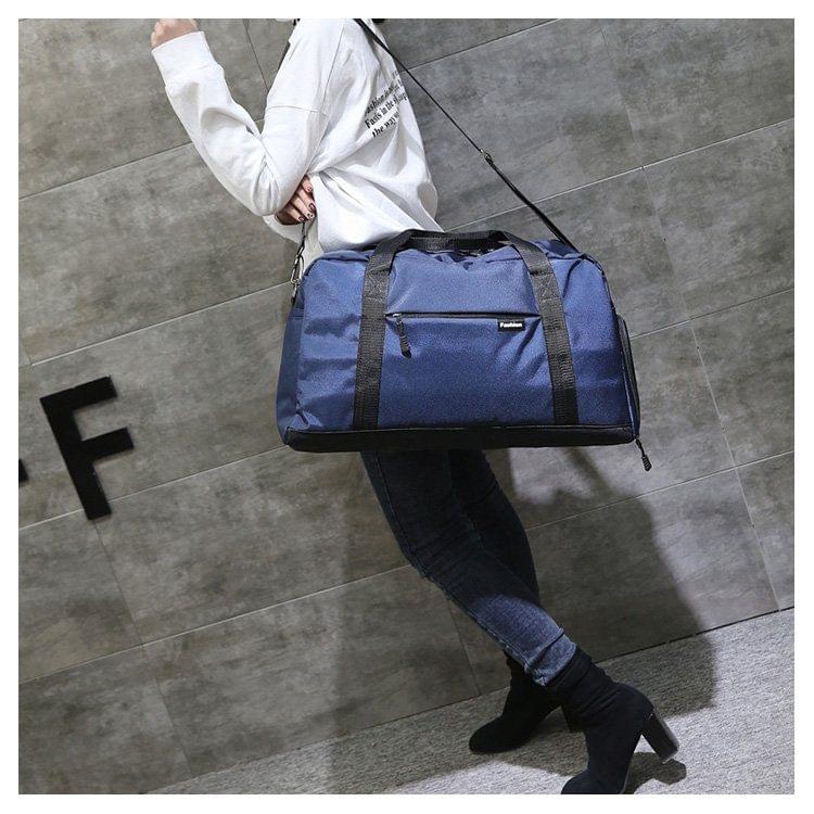 Soft Nylon Cloth Shoulder Travel Bag Sports Gym Handbag (Blue)