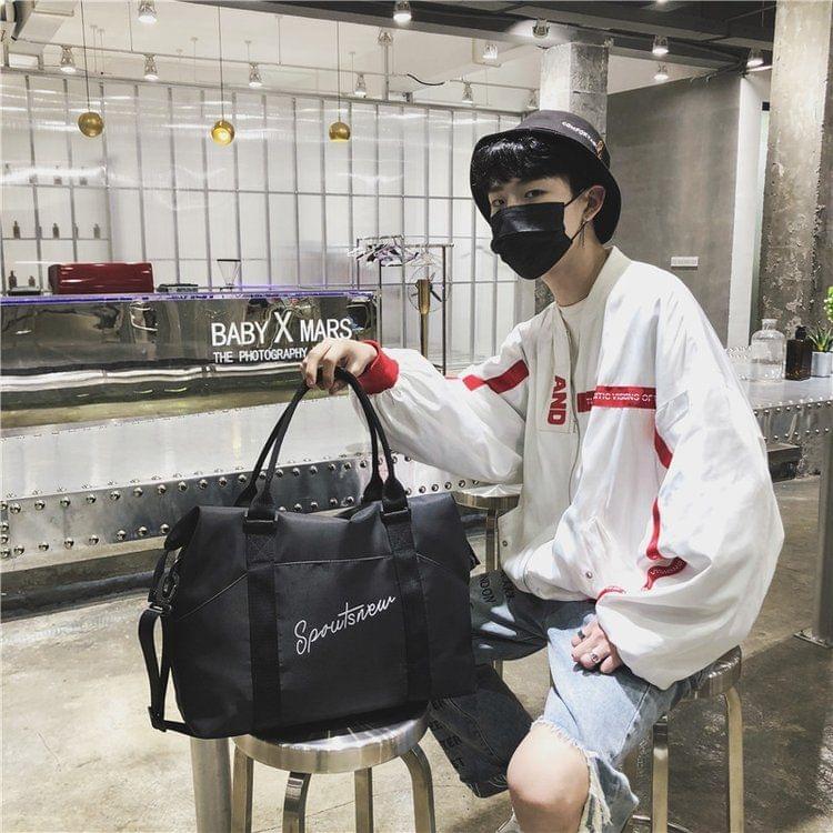 Nylon Shoulder Sports Handbag Large Capacity Travel Bag (Black)