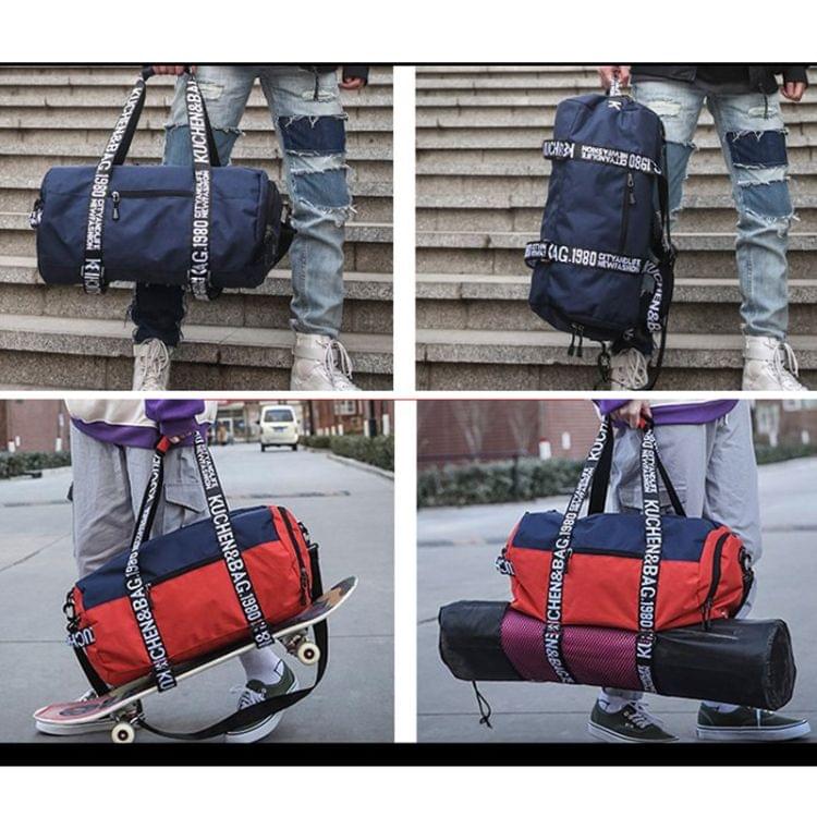 Oxford Cloth Shoulder Sports Gym Travel Handbag (Blue Red)