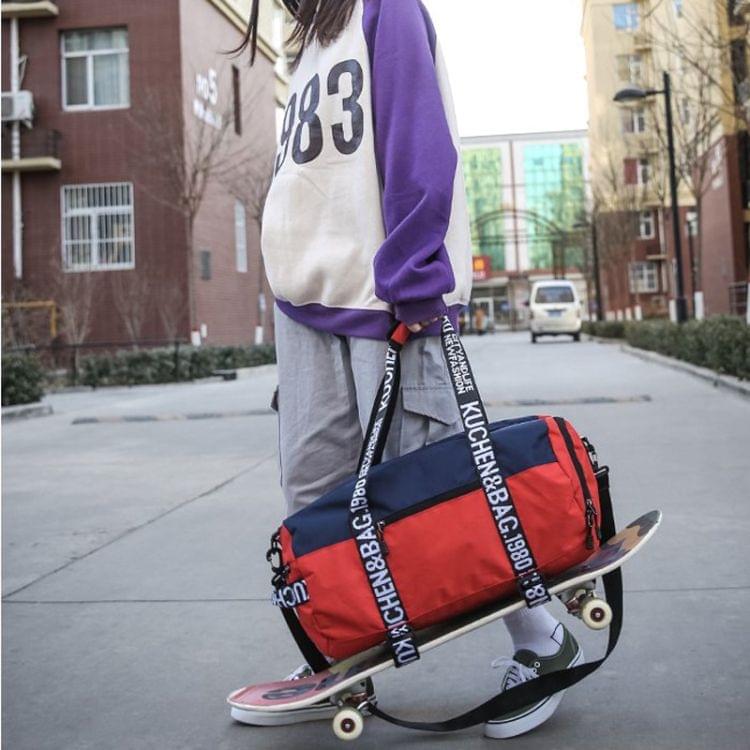 Oxford Cloth Shoulder Sports Gym Travel Handbag (Blue Red)