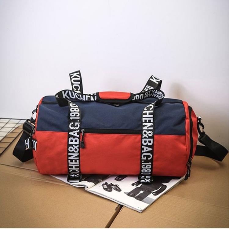 Oxford Cloth Shoulder Sports Gym Travel Handbag (Blue Red)