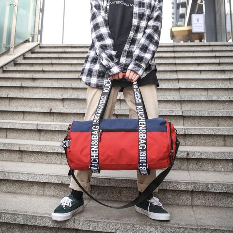 Oxford Cloth Shoulder Sports Gym Travel Handbag (Blue Red)