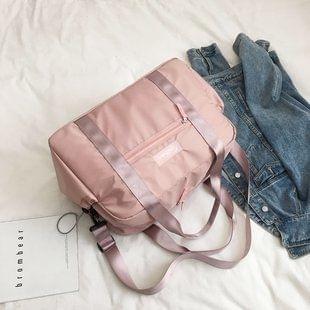 Nylon Inclined Shoulder Sports Gym Bag Travel Handbag (Pink)