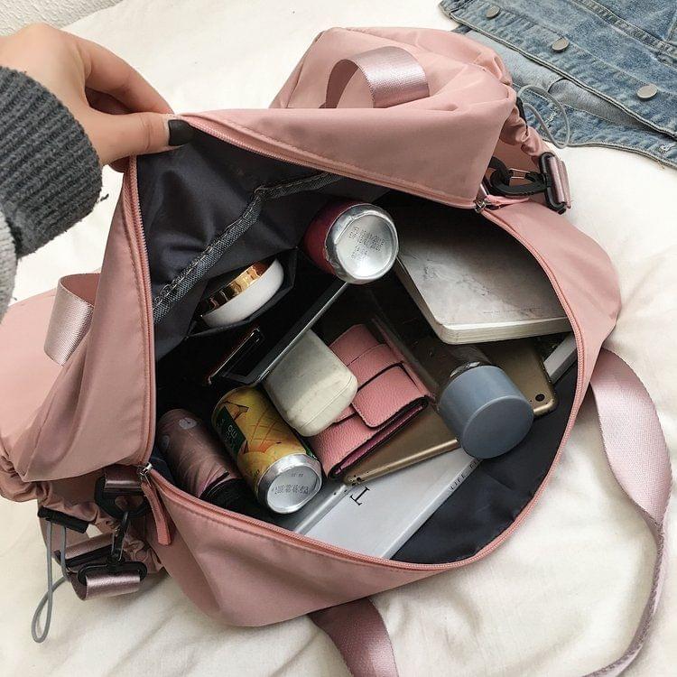 Nylon Inclined Shoulder Sports Gym Bag Travel Handbag (Pink)