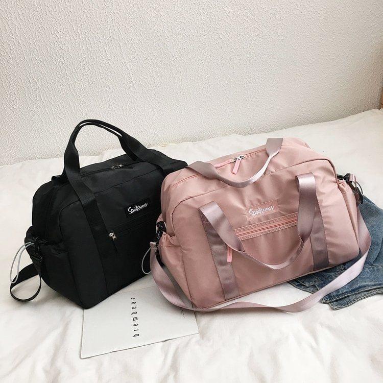 Nylon Inclined Shoulder Sports Gym Bag Travel Handbag (Pink)