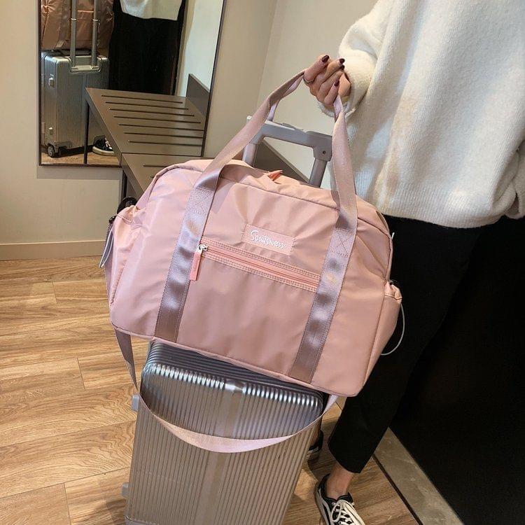 Nylon Inclined Shoulder Sports Gym Bag Travel Handbag (Pink)