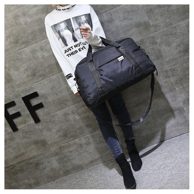 Soft Nylon Cloth Shoulder Travel Bag Sports Gym Handbag (Black)