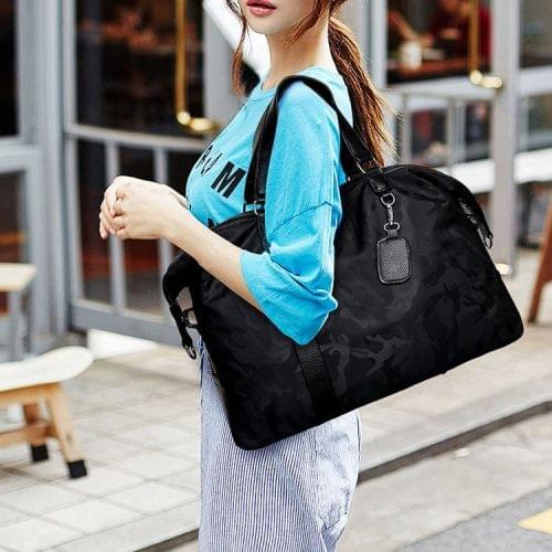 Oxford Cloth Shoulder Travel Bag Leisure Sport Handbag (Black)