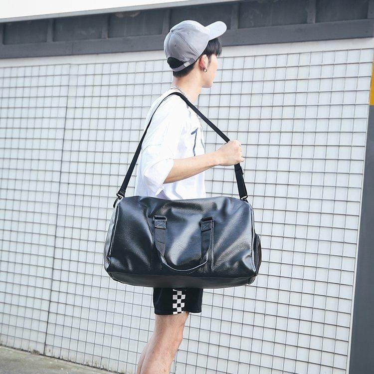 PU Leather Shoulder Travel Bag Sport Leisure Men Handbag with Shoes Socket (Color:Black Size: + L)