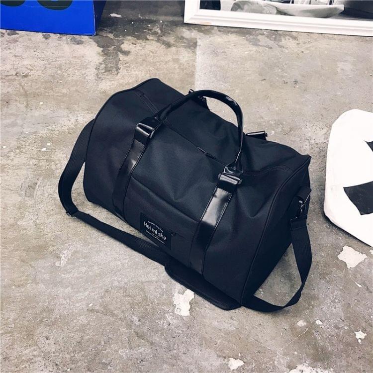 Oxford Shoulder Travel Bag Leisure Sport Handbag with Shoes Socket (Black)