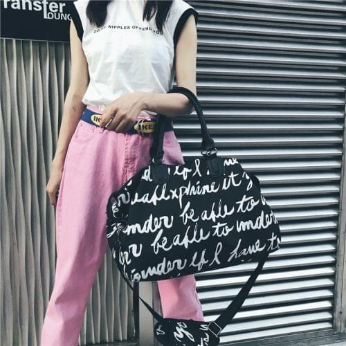 Words Pattern Shoulder Travel Bag Leisure Sport Handbag (L)